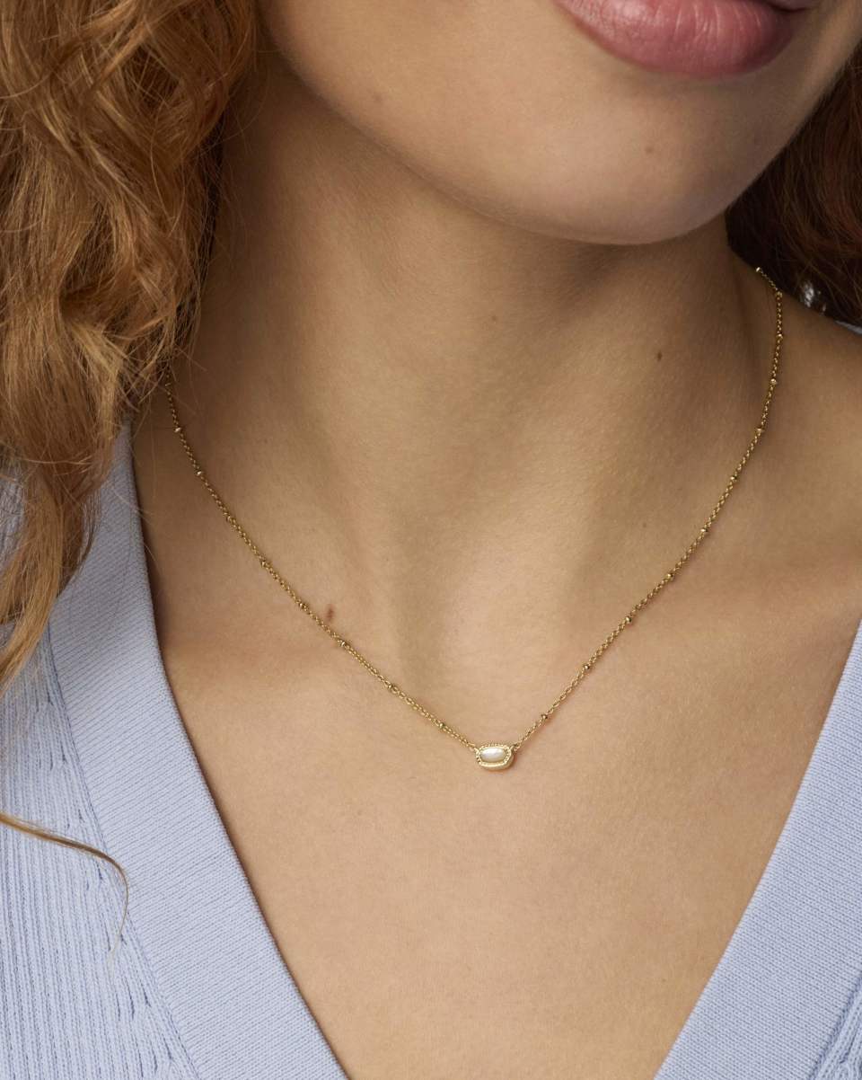 Kendra Scott Mini Elisa Gold Satellite Short Pendant Necklace in Ivory Mother of Pearl Kendra Scott Mini Elisa Mother of Pearl Gold Necklace Necklaces
