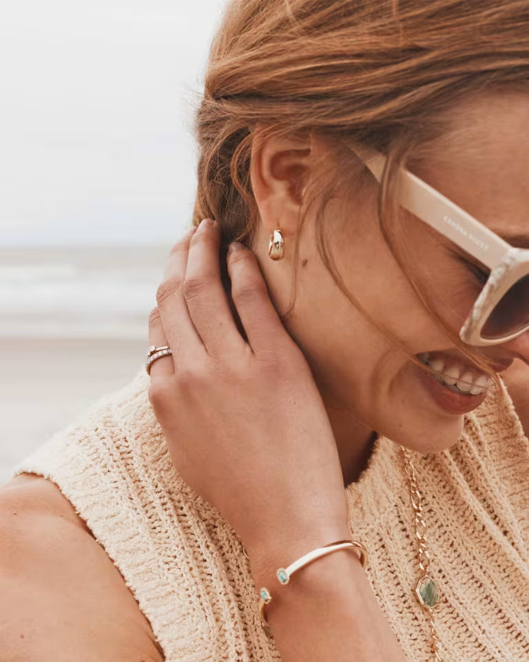 Kendra Scott Mini Elton Gold Cuff Bracelet in Blue Lab Grown Opal