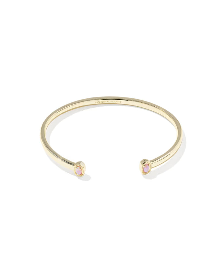 Kendra Scott Mini Elton Gold Cuff Bracelet in Light Pink Lab Grown Opal