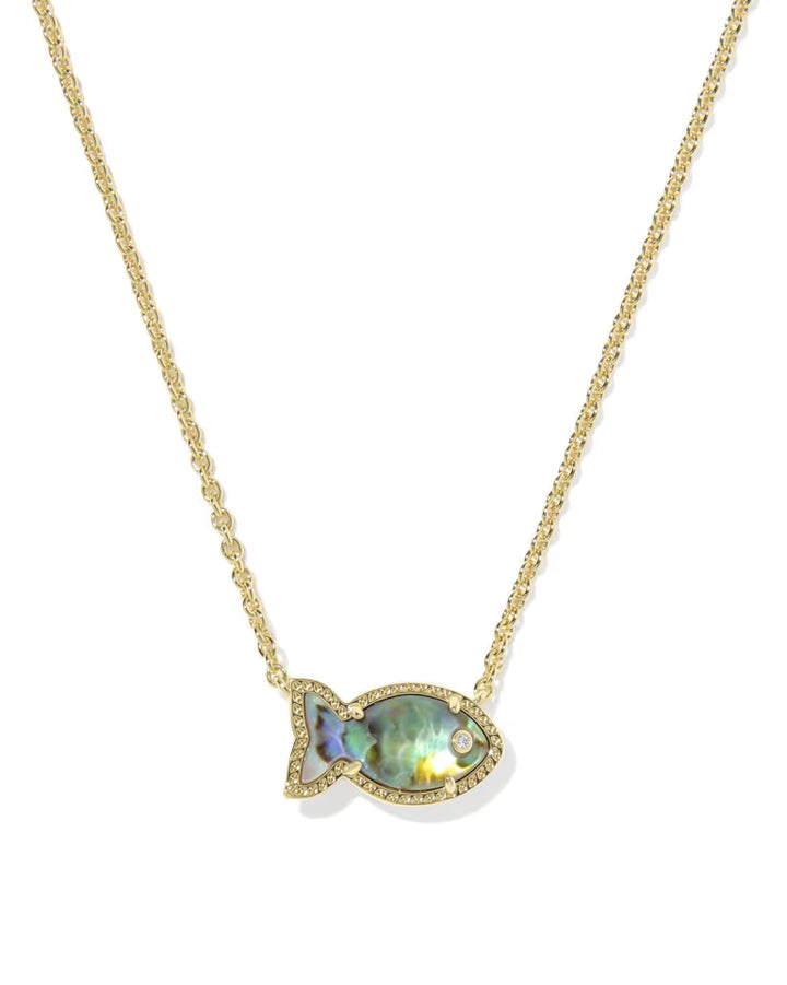 Kendra Scott Parker Fish Gold Pendant Necklace in Abalone Shell