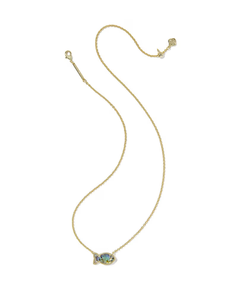 Kendra Scott Parker Fish Gold Pendant Necklace in Abalone Shell