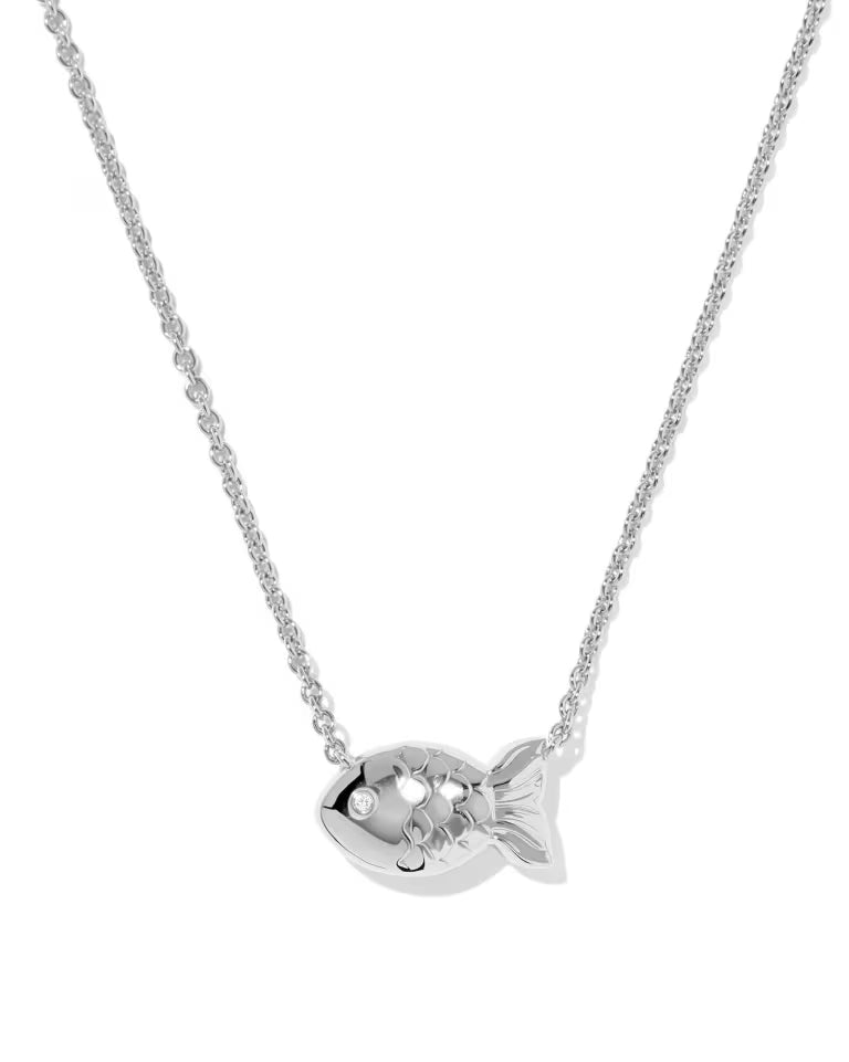 Kendra Scott Parker Fish Silver Pendant Necklace in Abalone Shell