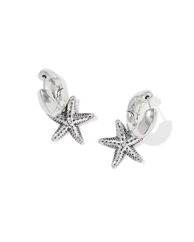 Kendra Scott Parker Starfish Vintage Silver Huggie Earrings