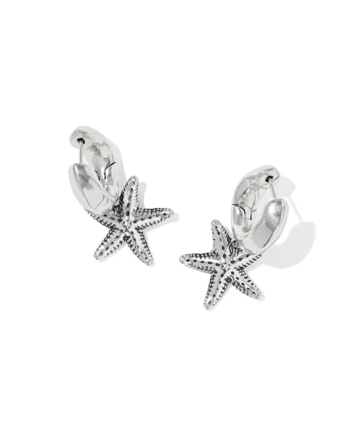 Kendra Scott Parker Starfish Vintage Silver Huggie Earrings