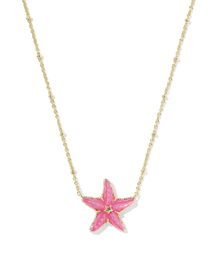 Kendra Scott Parker Starfish Gold Pendant Necklace in Bright Pink Mother of Pearl