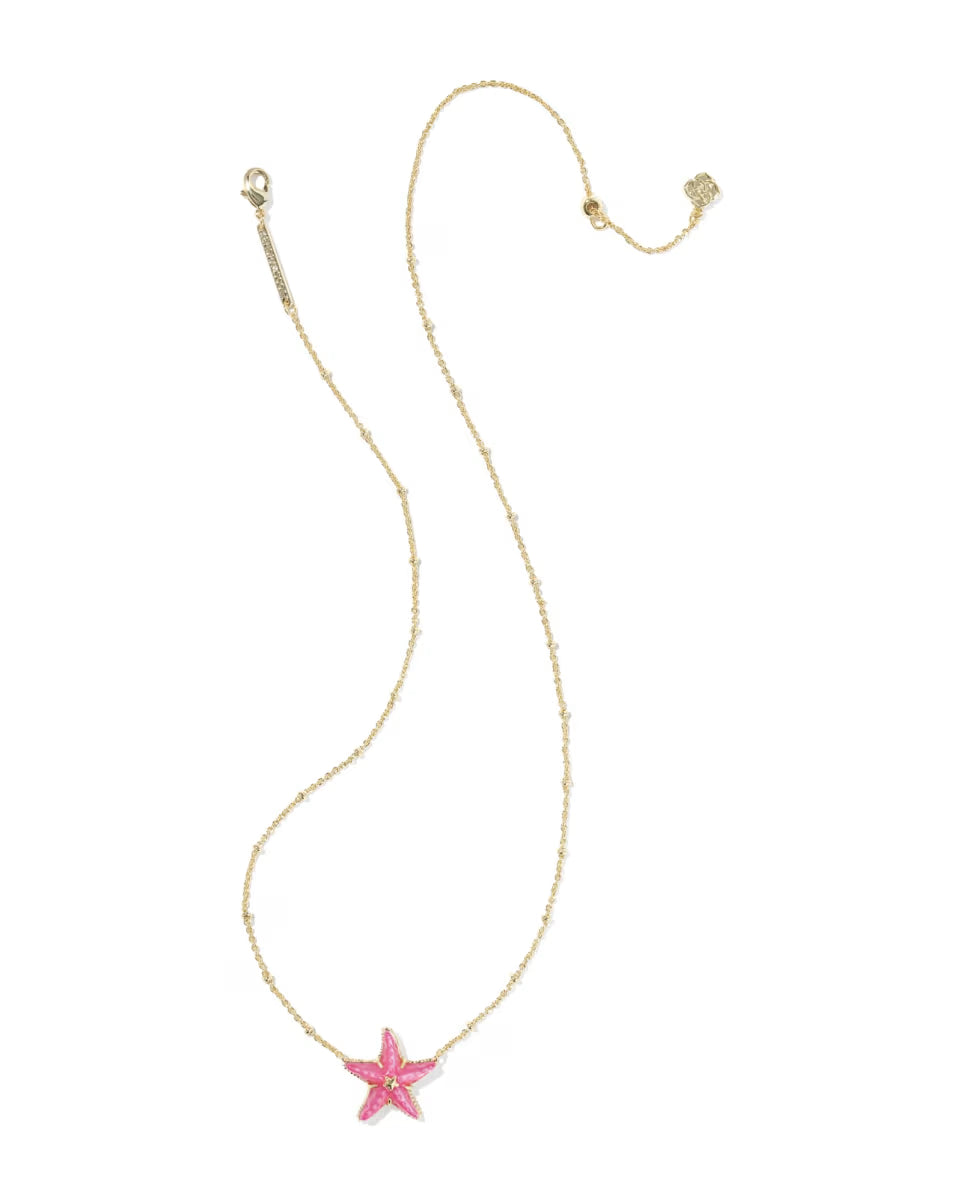 Kendra Scott Parker Starfish Gold Pendant Necklace in Bright Pink Mother of Pearl