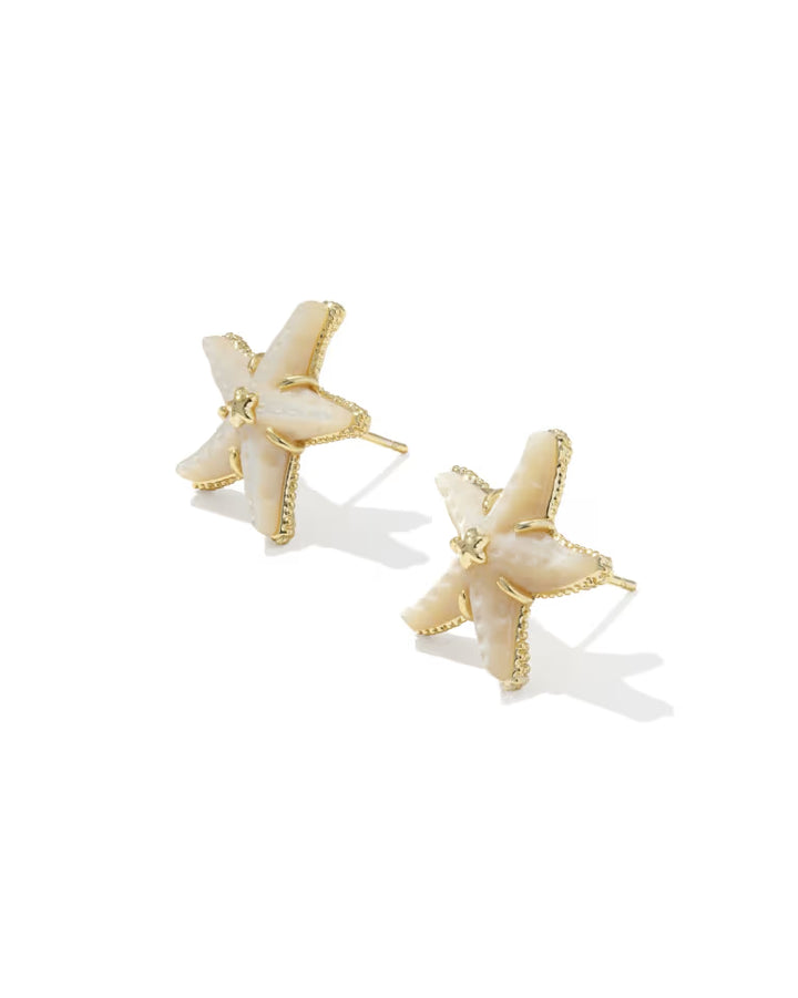 Kendra Scott Parker Starfish Gold Stud Earrings in Natural Mother of Pearl