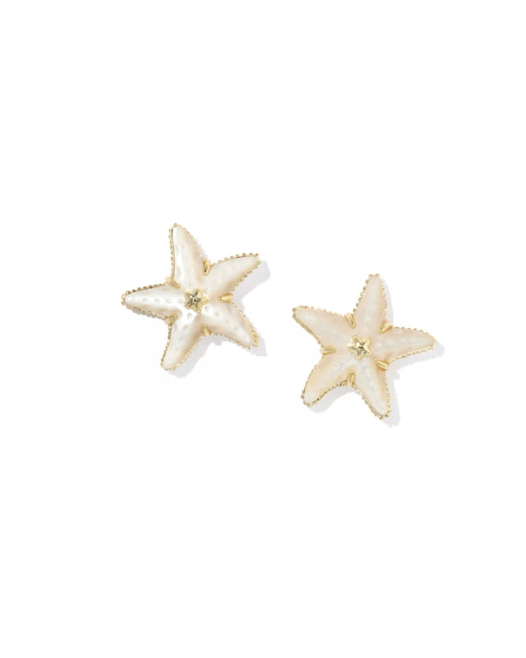 Kendra Scott Parker Starfish Gold Stud Earrings in Natural Mother of Pearl