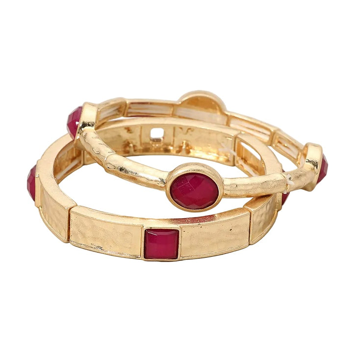 Gemma Hammered Stone Bracelet Stack – Set of 2 Gemma Hammered Stone Bracelet Stack – Set of 2 Bracelet