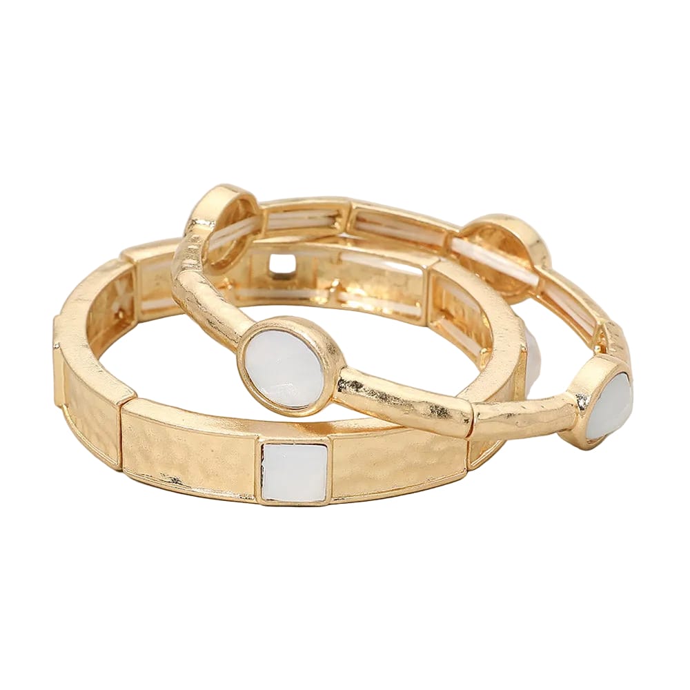 Gemma Hammered Stone Bracelet Stack – Set of 2 Gemma Hammered Stone Bracelet Stack – Set of 2 Bracelet
