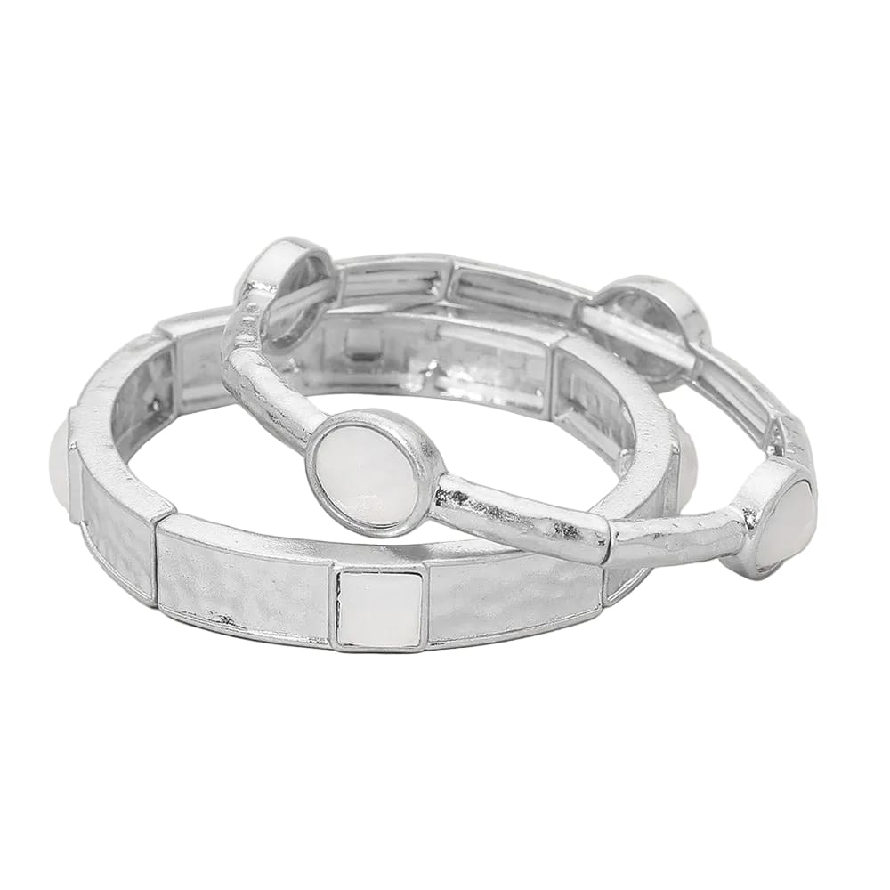 Gemma Hammered Stone Bracelet Stack – Set of 2 Gemma Hammered Stone Bracelet Stack – Set of 2 Bracelet