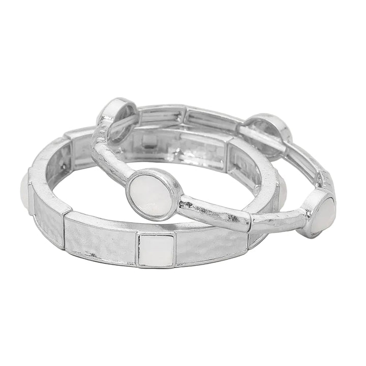 Gemma Hammered Stone Bracelet Stack – Set of 2 Gemma Hammered Stone Bracelet Stack – Set of 2 Bracelet