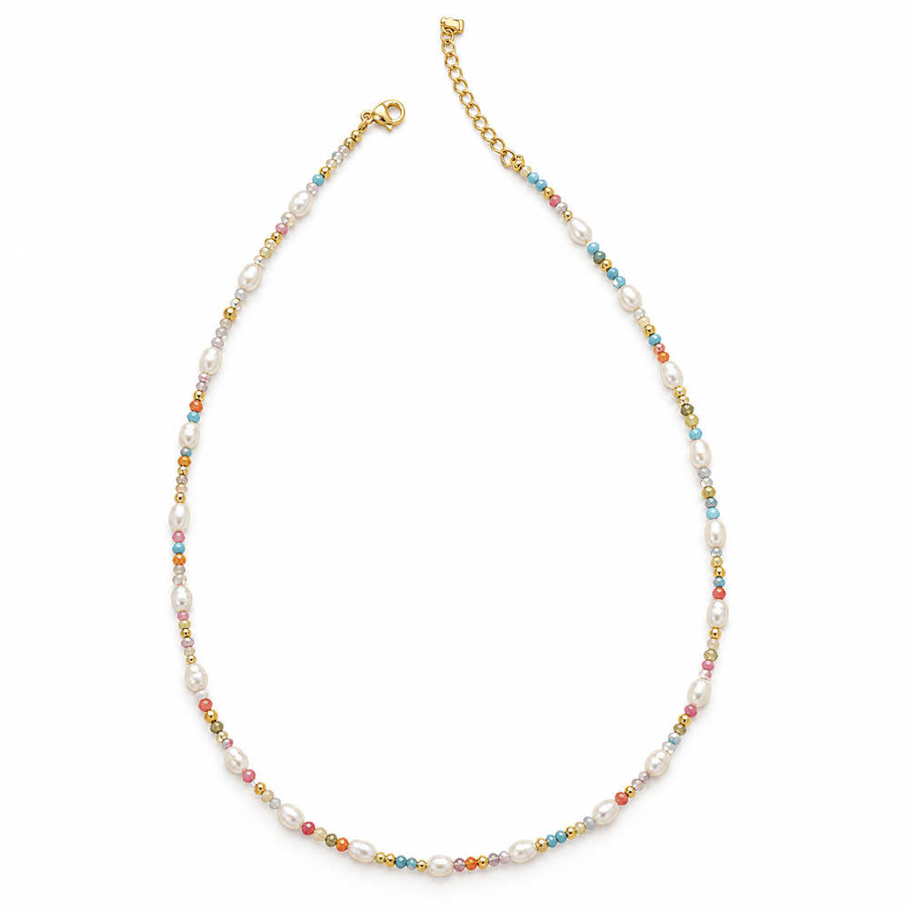 Pearl Confetti Dainty Gemstone Beaded Necklace Pearl Confetti Gemstone Beaded Necklace | 18K Gold Necklaces