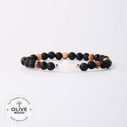 Holy Water Men's Cross Bracelet- Olive Wood/ Lava Rock