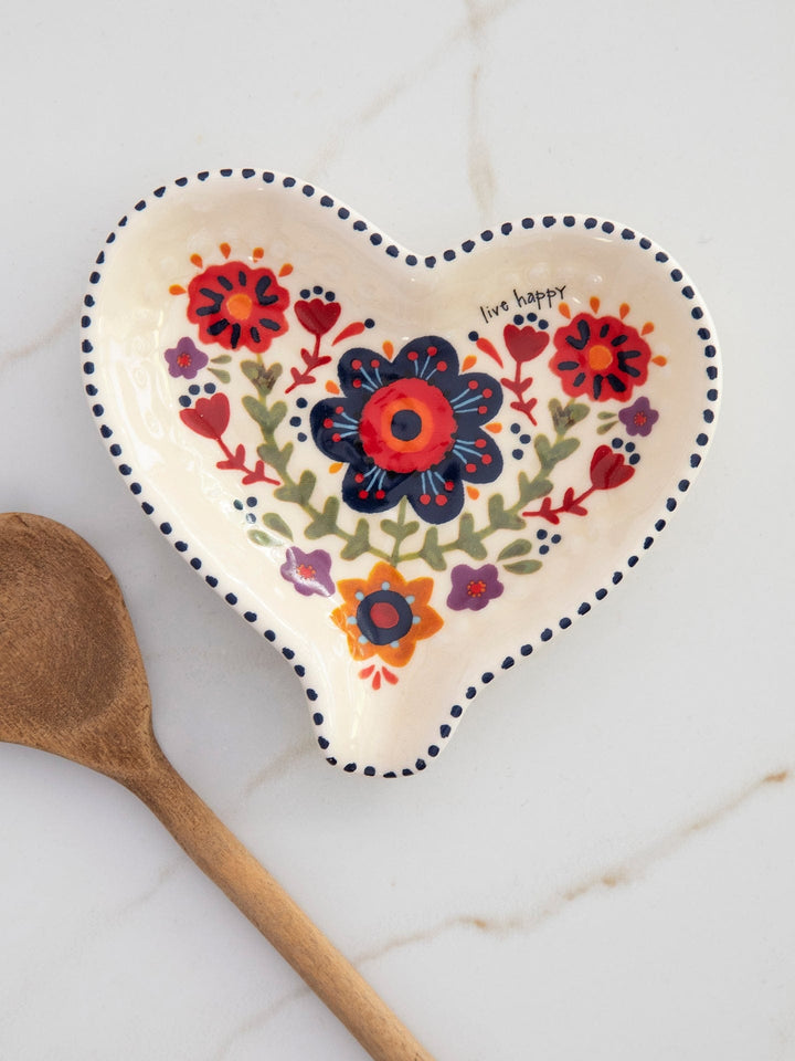 Live Happy Heart Hand Sculpted Ceramic Spoon Rest
