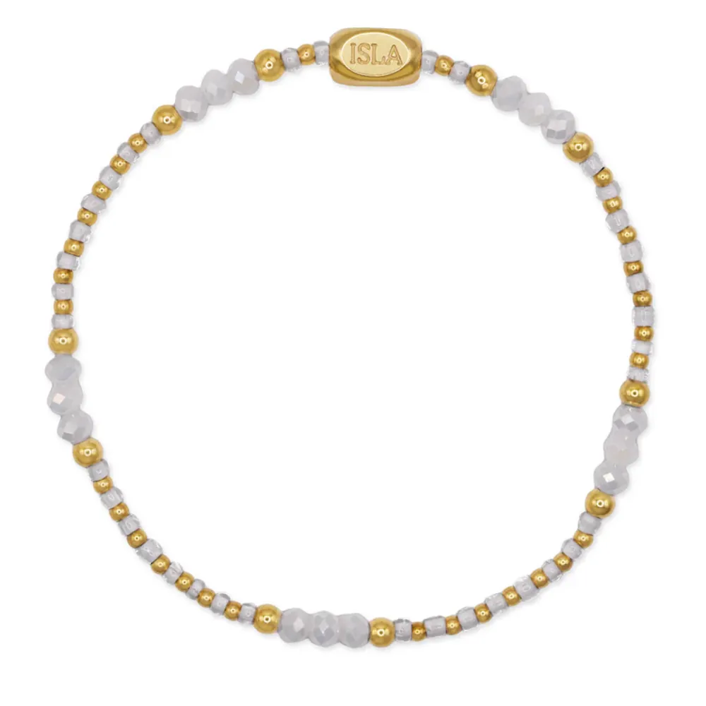 Isla Coastal Crystals Riviera Stretch Bracelet – White Cap Crystal &amp; Gold, Waterproof, Tarnish-Free