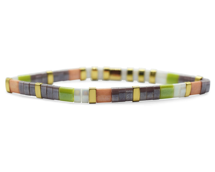 Bestie Morse Code Tila Beaded Bracelet - Grape and Green Groove