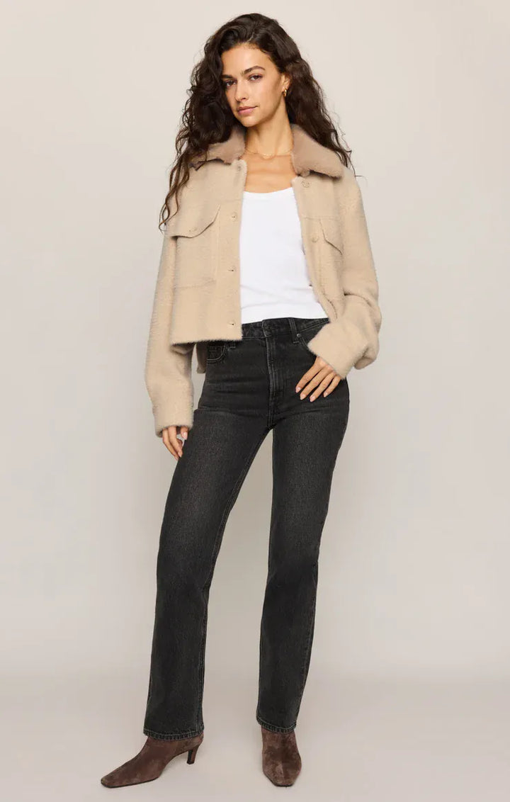 Z Supply Peyton Jacket in Soft Ecru Soft Ecru Cropped Knit Jacket with Faux Fur Collar Tops