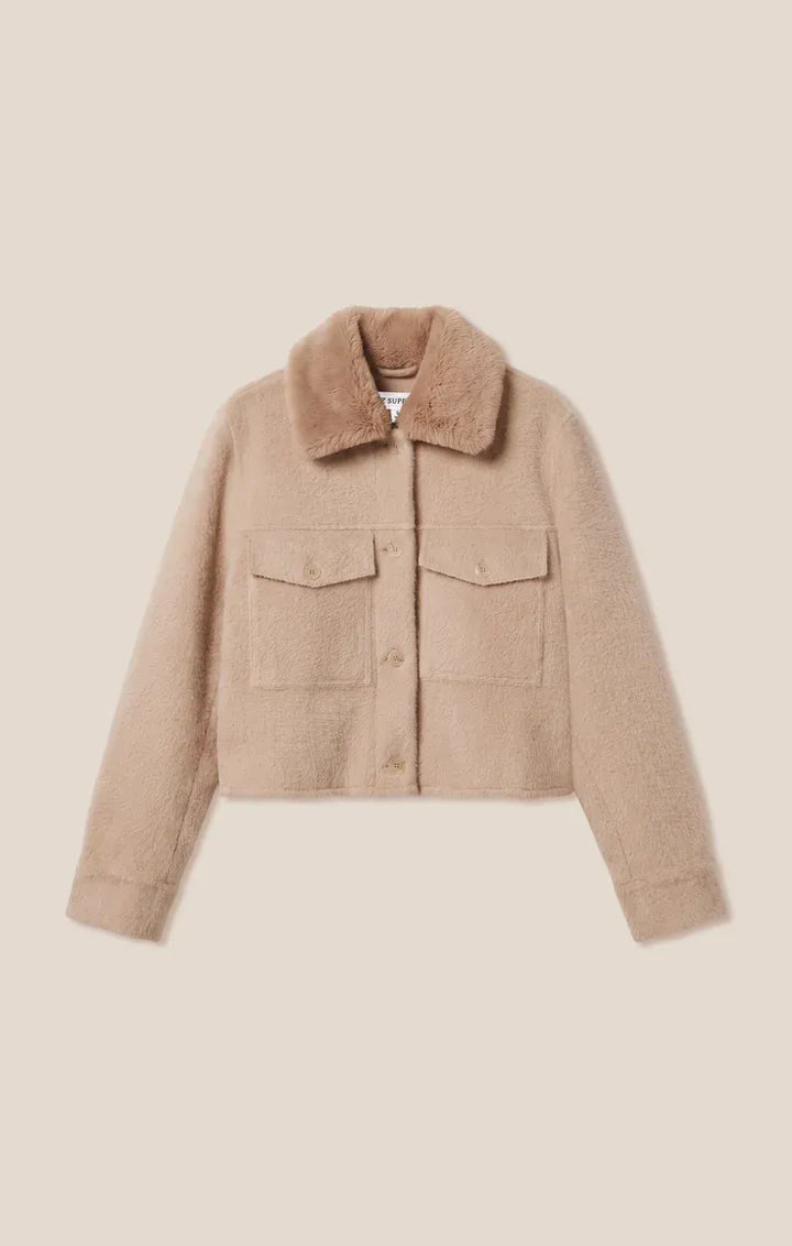 Z Supply Peyton Jacket in Soft Ecru Soft Ecru Cropped Knit Jacket with Faux Fur Collar Tops