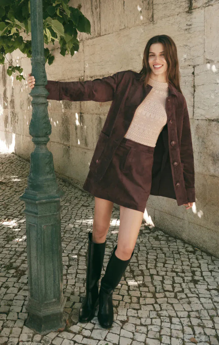 Z Supply Perri Suede Mini Skirt in Dark Chocolate Dark Chocolate Faux Suede High-Rise Mini Skirt Skirts