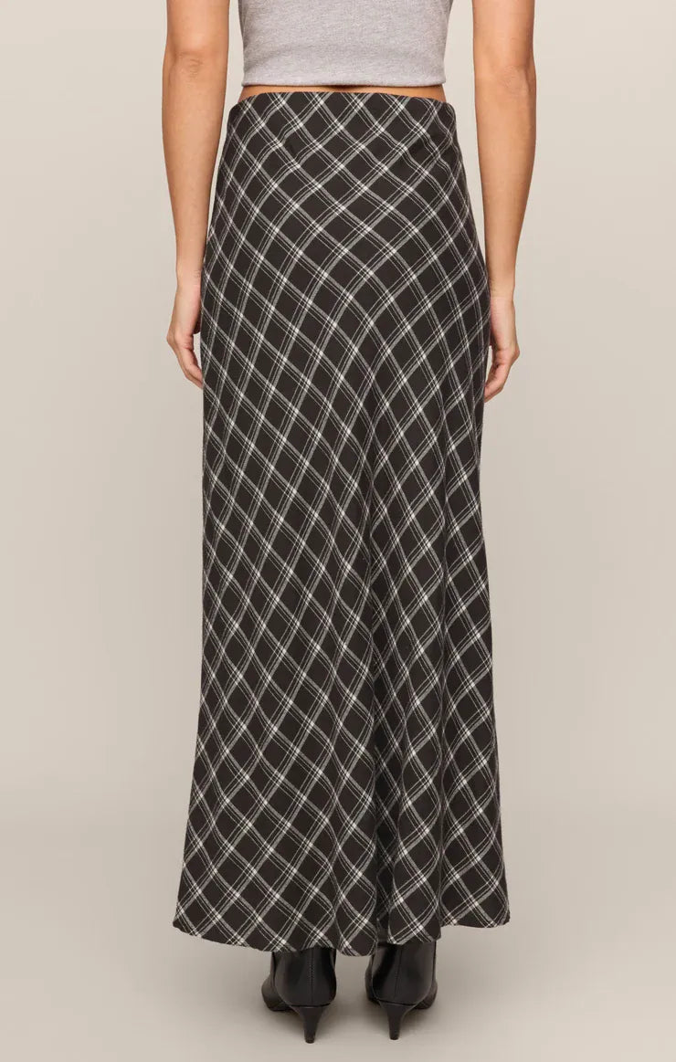 Z Supply Europa Plaid Skirt in Ash Black Ash Black Plaid Maxi Skirt with Elastic Waist Skirts