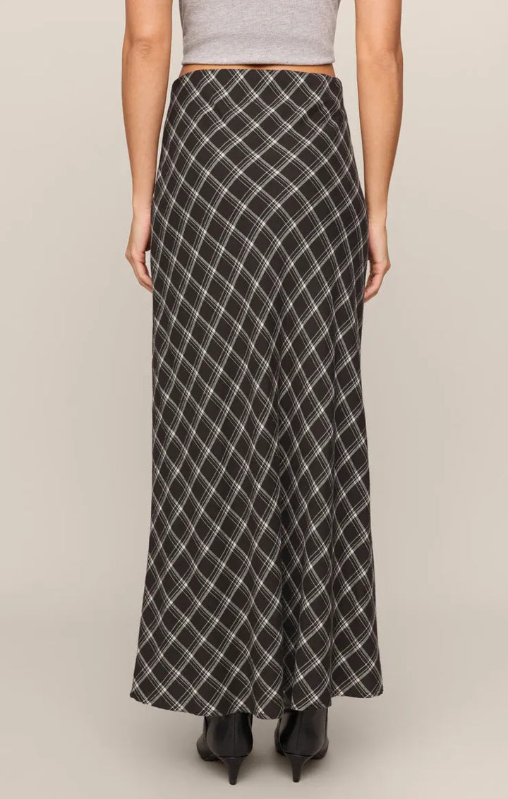 Z Supply Europa Plaid Skirt in Ash Black Ash Black Plaid Maxi Skirt with Elastic Waist Skirts