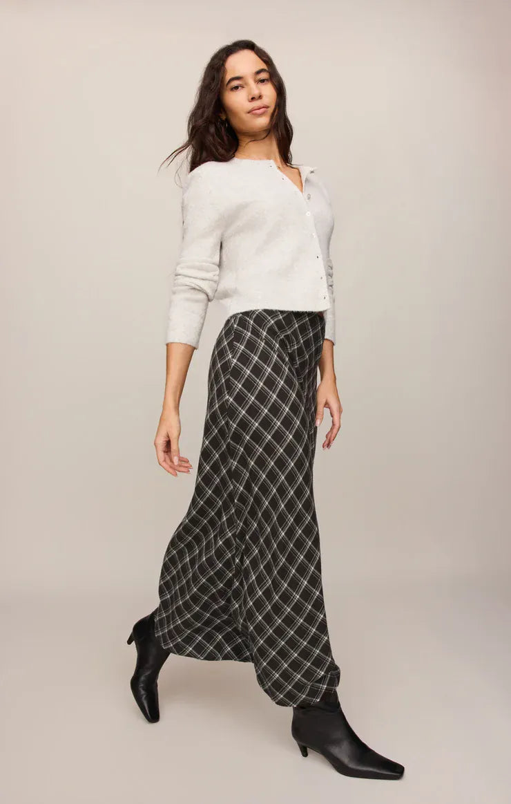 Z Supply Europa Plaid Skirt in Ash Black Ash Black Plaid Maxi Skirt with Elastic Waist Skirts