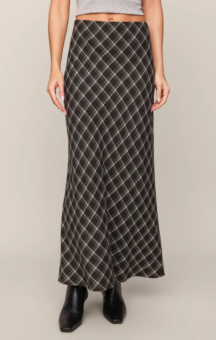 Z Supply Europa Plaid Skirt in Ash Black Ash Black Plaid Maxi Skirt with Elastic Waist Skirts