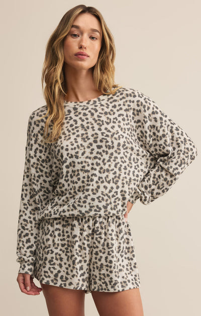 Z Supply Luxe Leopard Long Sleeve Top in Champagne
