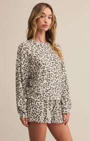 Z Supply Luxe Leopard Long Sleeve Top in Champagne