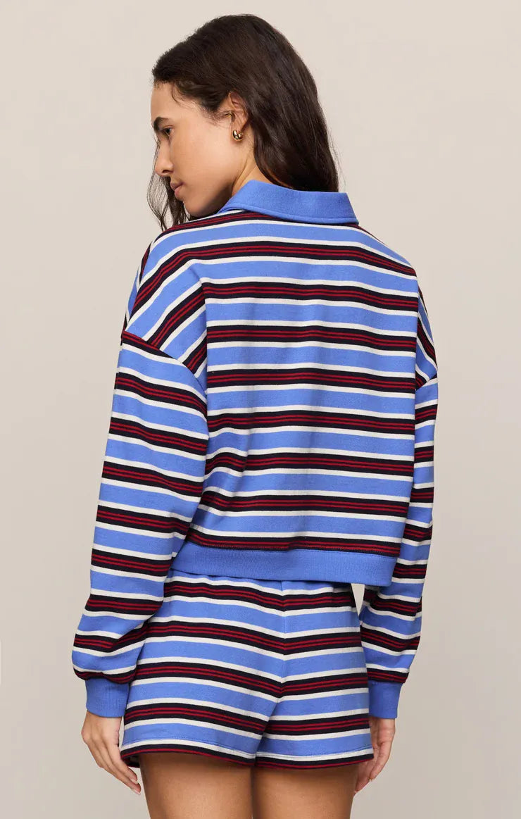 Z Supply Low Key Stripe Fleece Henley in Bay Blue