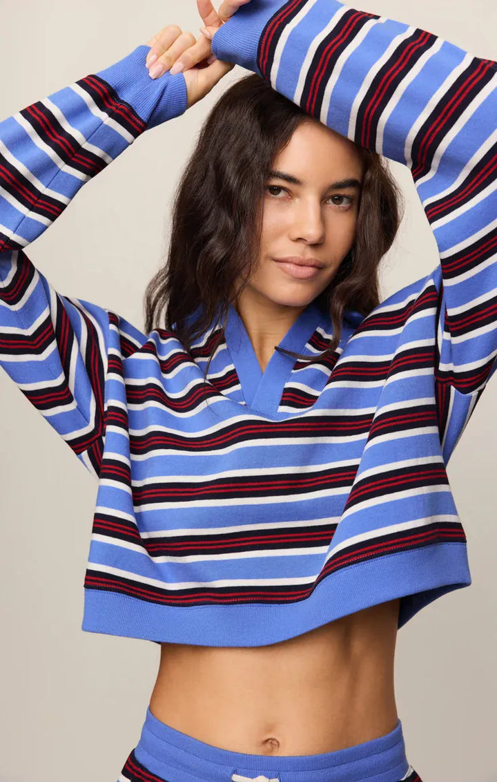Z Supply Low Key Stripe Fleece Henley in Bay Blue