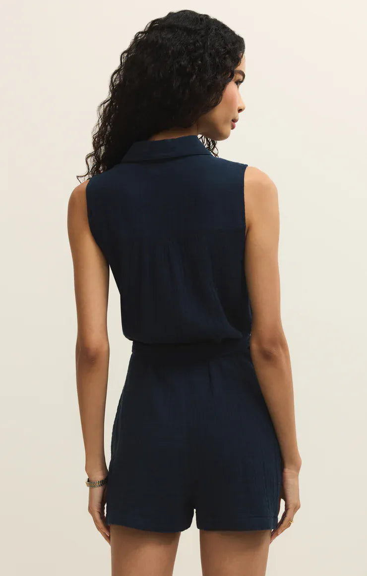 Z Supply New Light Airy Gauze Romper in Eclipse