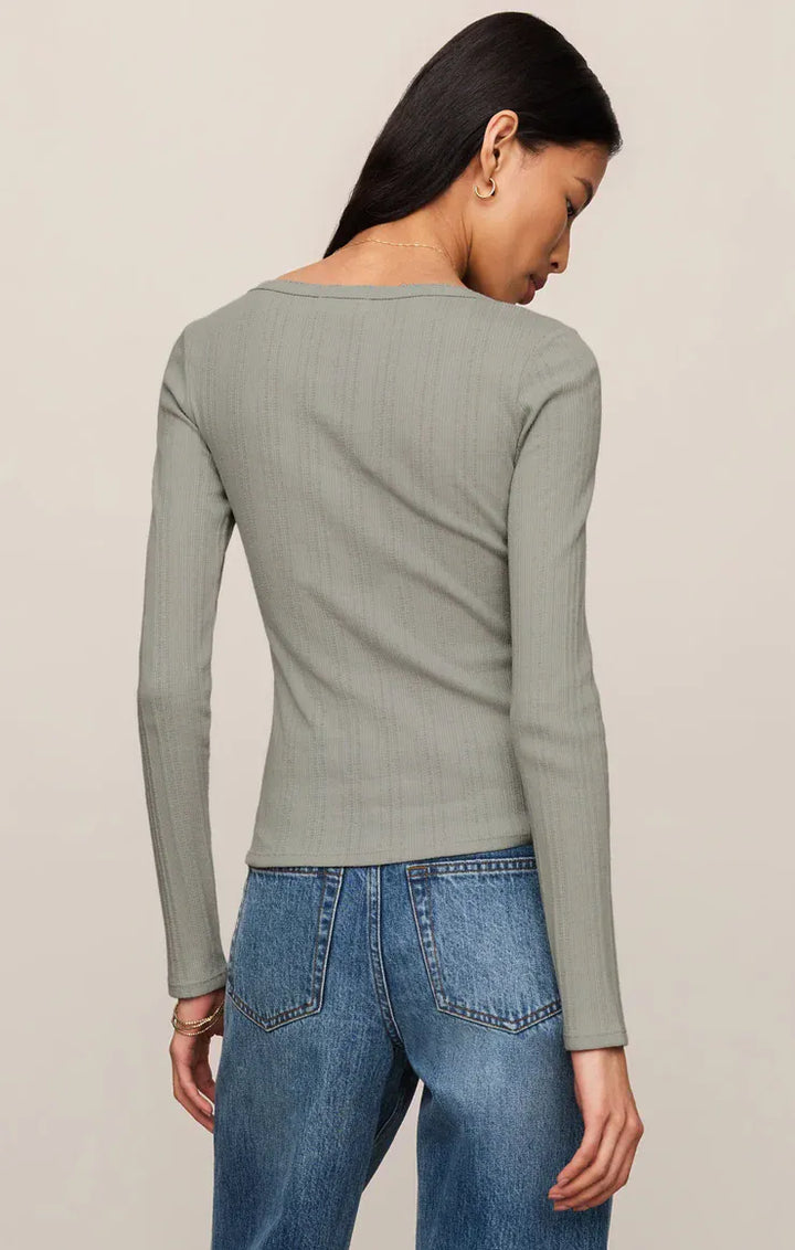 Z Supply Audri Pointelle Henley Top in Aqua Cloud