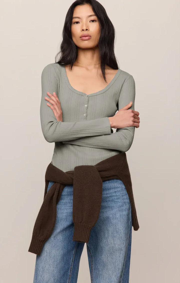 Z Supply Audri Pointelle Henley Top in Aqua Cloud