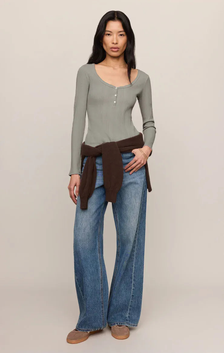 Z Supply Audri Pointelle Henley Top in Aqua Cloud