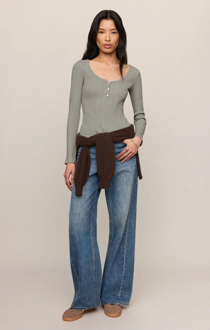 Z Supply Audri Pointelle Henley Top in Aqua Cloud