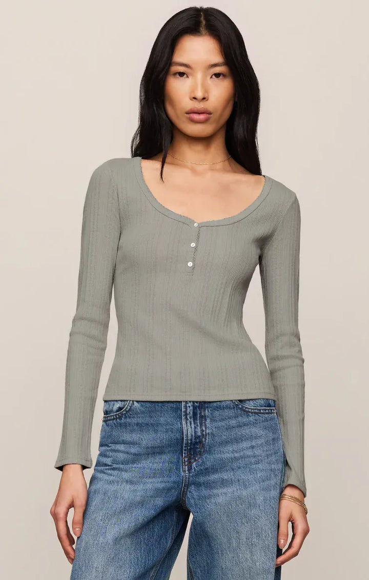 Z Supply Audri Pointelle Henley Top in Aqua Cloud