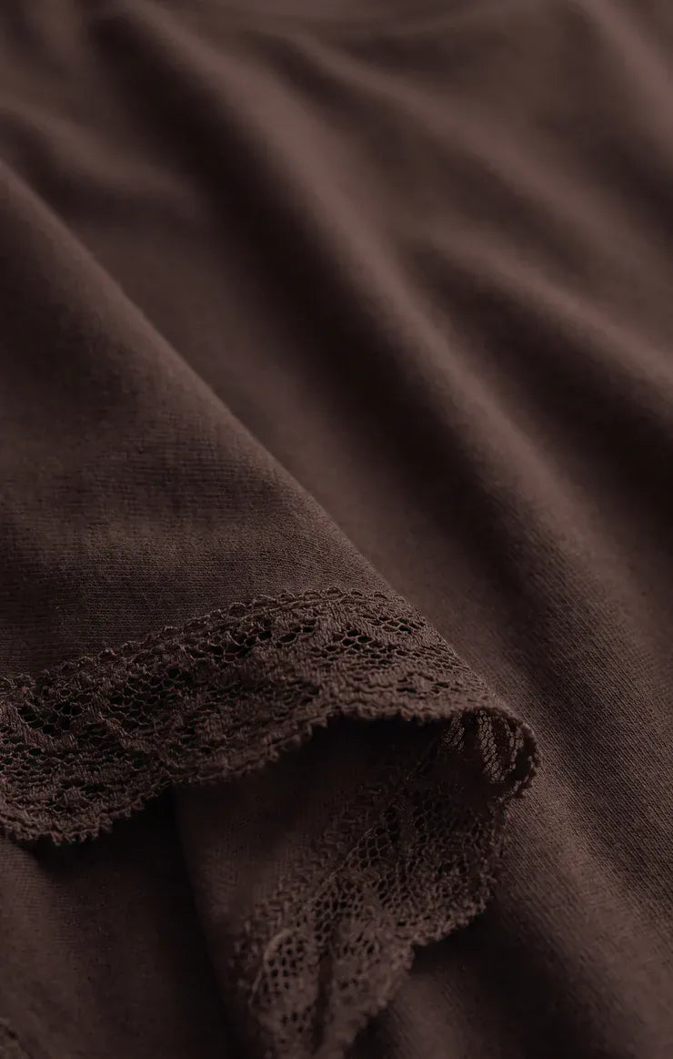 Z Supply Marika Lace Trim Muscle Tee in Dark Chocolate