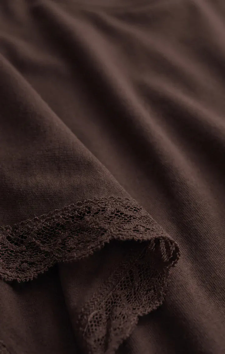 Z Supply Marika Lace Trim Muscle Tee in Dark Chocolate