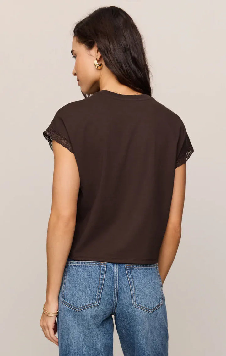 Z Supply Marika Lace Trim Muscle Tee in Dark Chocolate