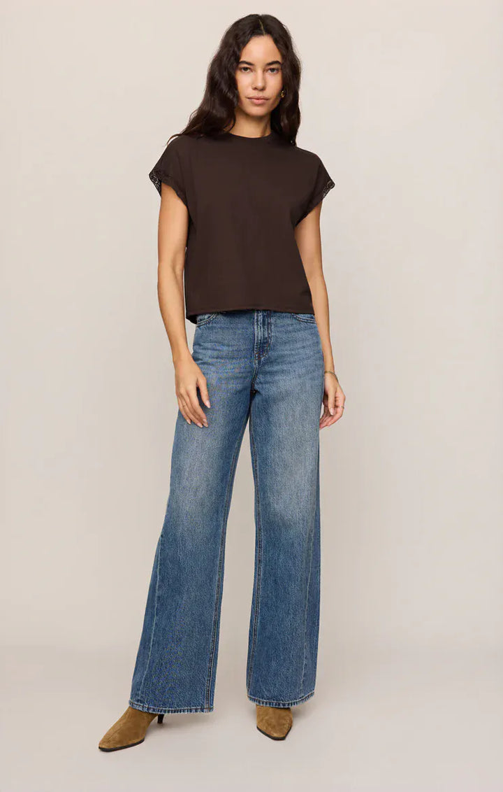 Z Supply Marika Lace Trim Muscle Tee in Dark Chocolate