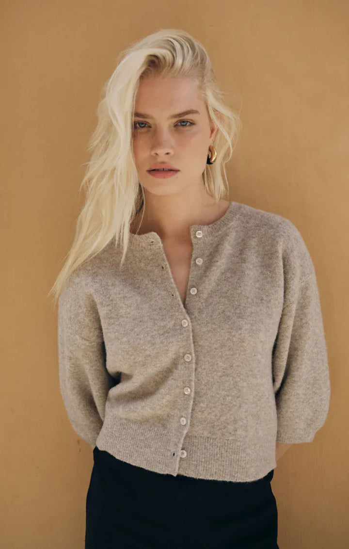 Z Supply Valor Short Sleeve Cardigan in Natural Heather