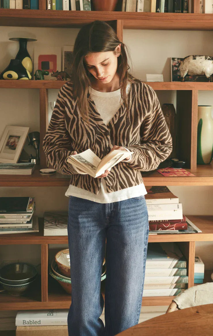 Z Supply All The Wild Cardigan in Dark Chocolate Dark Chocolate Zebra Print Cropped Cardigan Sweaters