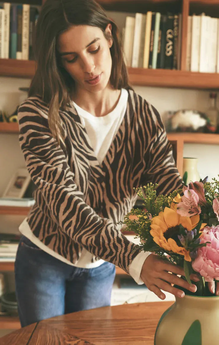 Z Supply All The Wild Cardigan in Dark Chocolate Dark Chocolate Zebra Print Cropped Cardigan Sweaters