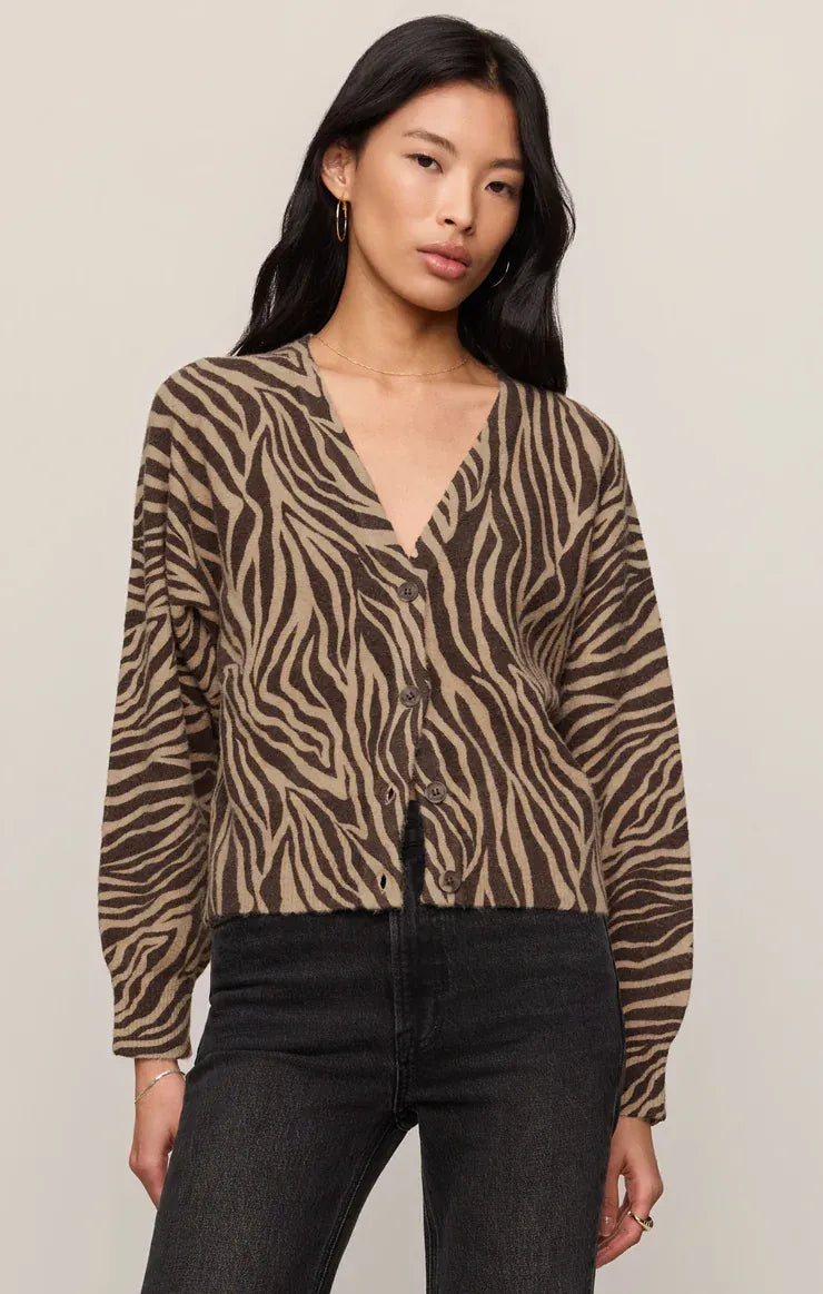 Z Supply All The Wild Cardigan in Dark Chocolate Dark Chocolate Zebra Print Cropped Cardigan Sweaters