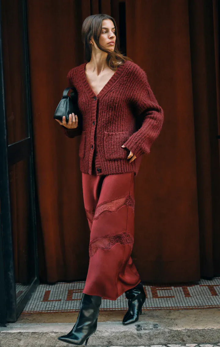 Z Supply Whitmore Cardigan in Velvet Rouge Velvet Rouge Oversized Rib Knit Button-Front Cardigan Sweaters