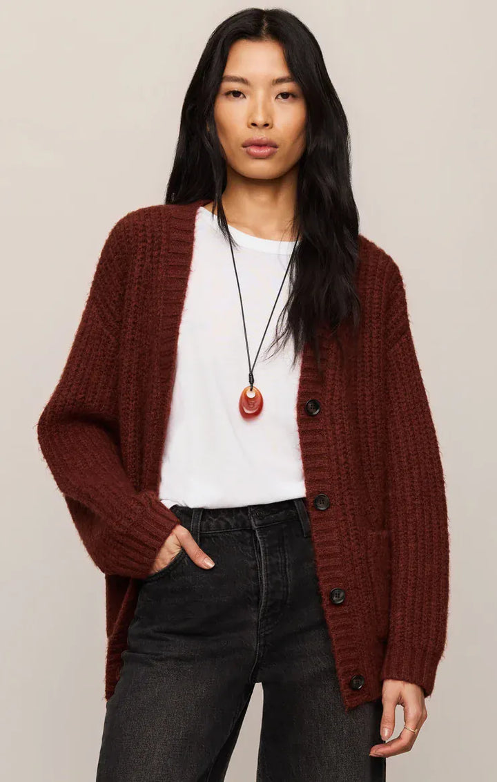 Z Supply Whitmore Cardigan in Velvet Rouge Velvet Rouge Oversized Rib Knit Button-Front Cardigan Sweaters