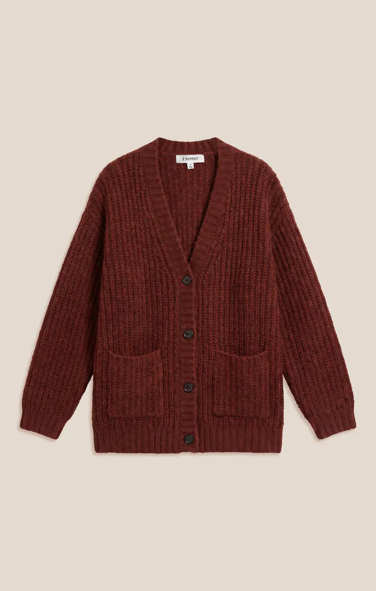 Z Supply Whitmore Cardigan in Velvet Rouge Velvet Rouge Oversized Rib Knit Button-Front Cardigan Sweaters