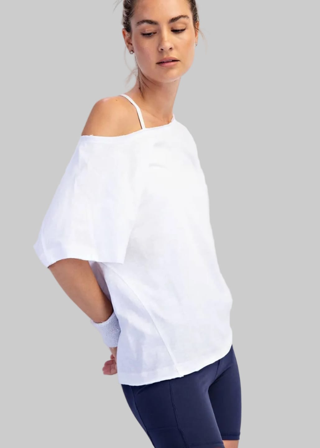 Cotton Slub Off the Shoulder White Tee